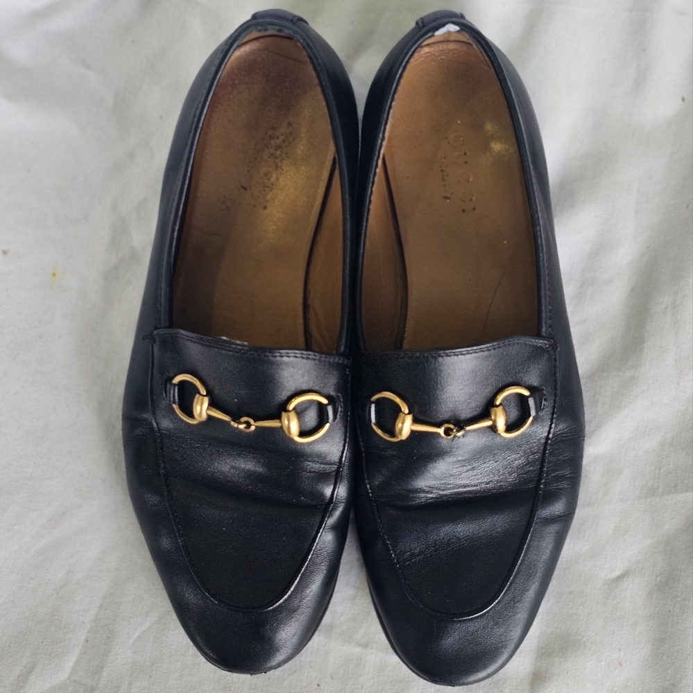 Gucci Jordaan Women's Loafers Black Leather Shoes Luxury Prep - Size 36 - Picture 3 of 14
